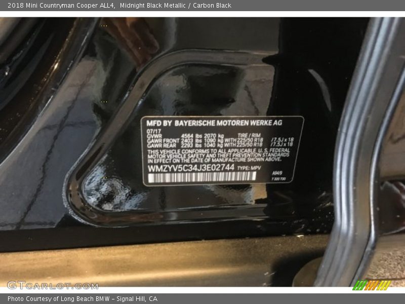 Midnight Black Metallic / Carbon Black 2018 Mini Countryman Cooper ALL4