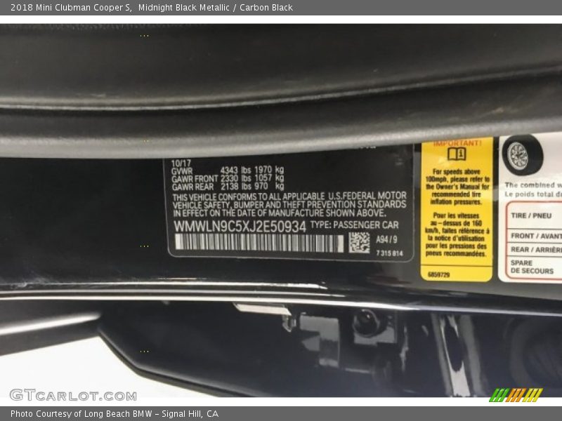 Midnight Black Metallic / Carbon Black 2018 Mini Clubman Cooper S
