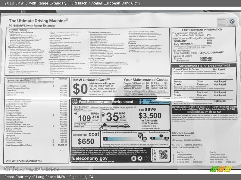 Fluid Black / Atelier European Dark Cloth 2018 BMW i3 with Range Extender