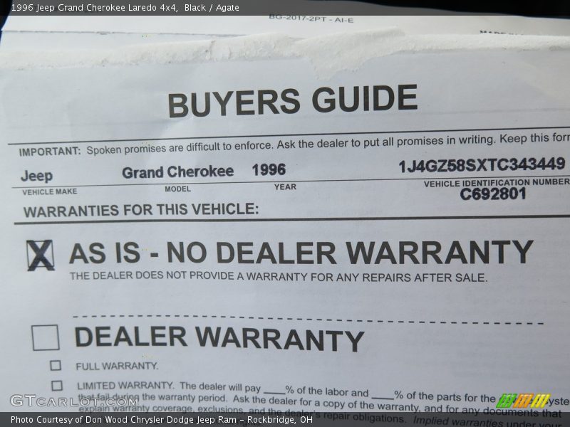 Black / Agate 1996 Jeep Grand Cherokee Laredo 4x4