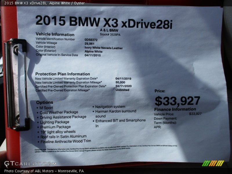 Alpine White / Oyster 2015 BMW X3 xDrive28i