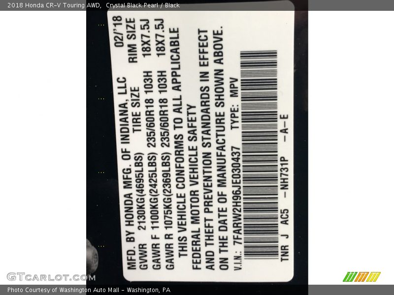 Crystal Black Pearl / Black 2018 Honda CR-V Touring AWD