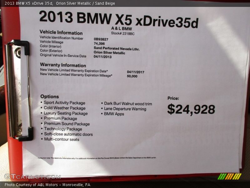 Orion Silver Metallic / Sand Beige 2013 BMW X5 xDrive 35d