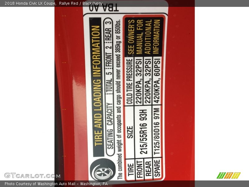 Rallye Red / Black/Ivory 2018 Honda Civic LX Coupe
