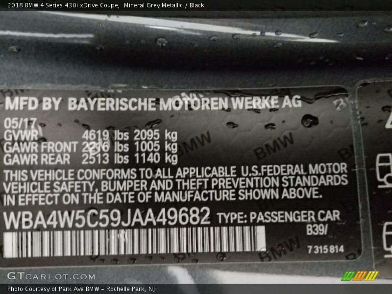 Mineral Grey Metallic / Black 2018 BMW 4 Series 430i xDrive Coupe