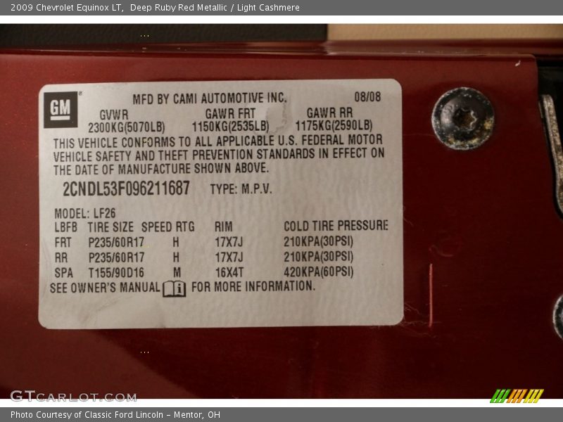 Deep Ruby Red Metallic / Light Cashmere 2009 Chevrolet Equinox LT