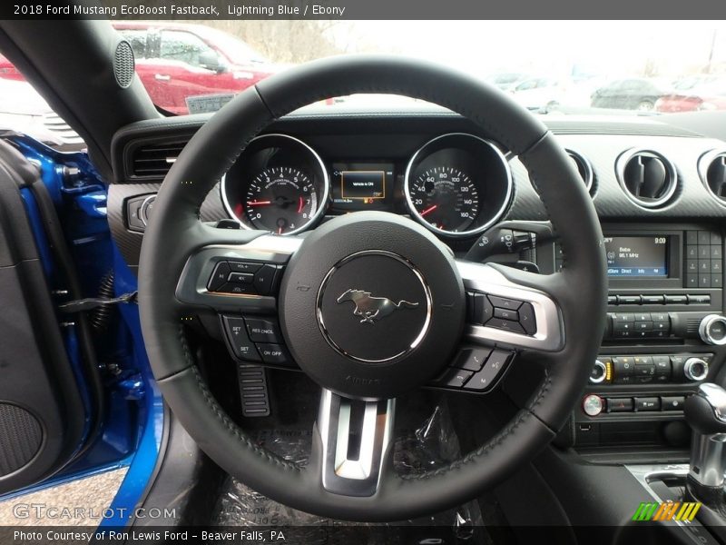 Lightning Blue / Ebony 2018 Ford Mustang EcoBoost Fastback