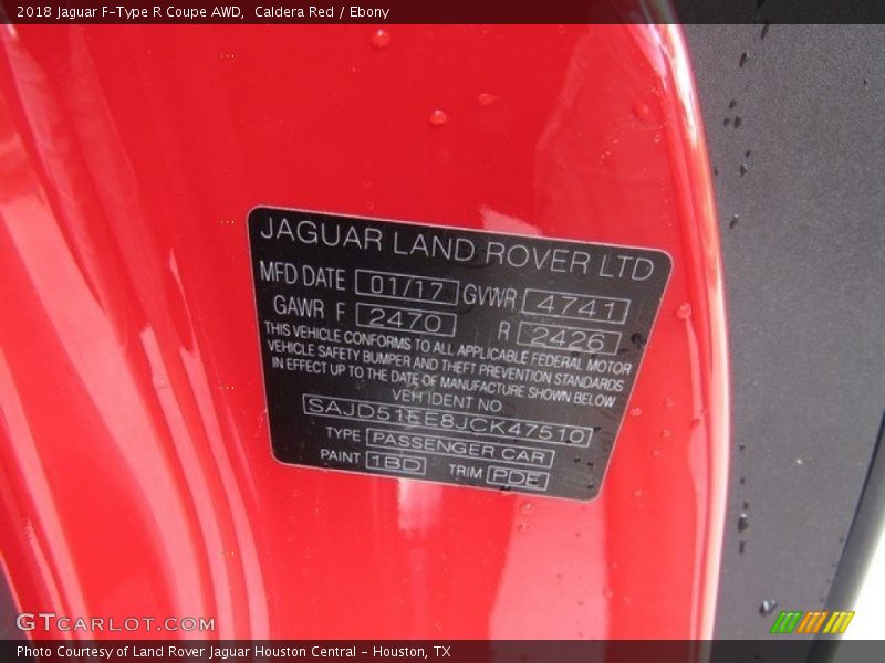 2018 F-Type R Coupe AWD Caldera Red Color Code 1BD