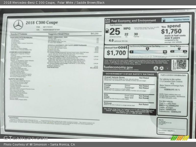 Polar White / Saddle Brown/Black 2018 Mercedes-Benz C 300 Coupe