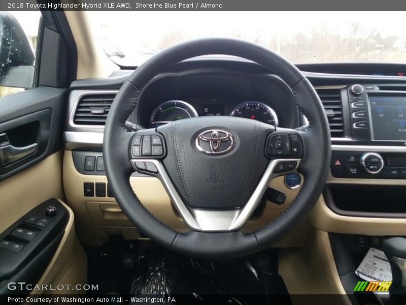 Shoreline Blue Pearl / Almond 2018 Toyota Highlander Hybrid XLE AWD