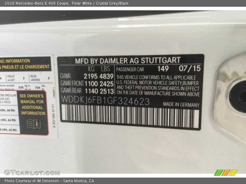Polar White / Crystal Grey/Black 2016 Mercedes-Benz E 400 Coupe
