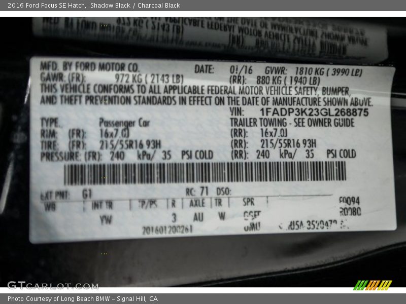 Shadow Black / Charcoal Black 2016 Ford Focus SE Hatch