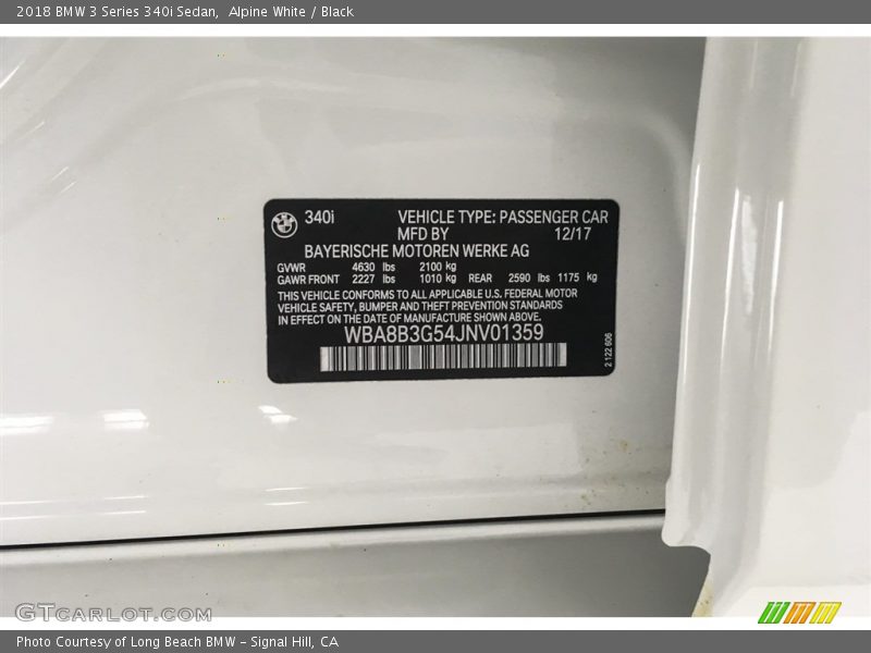 Alpine White / Black 2018 BMW 3 Series 340i Sedan