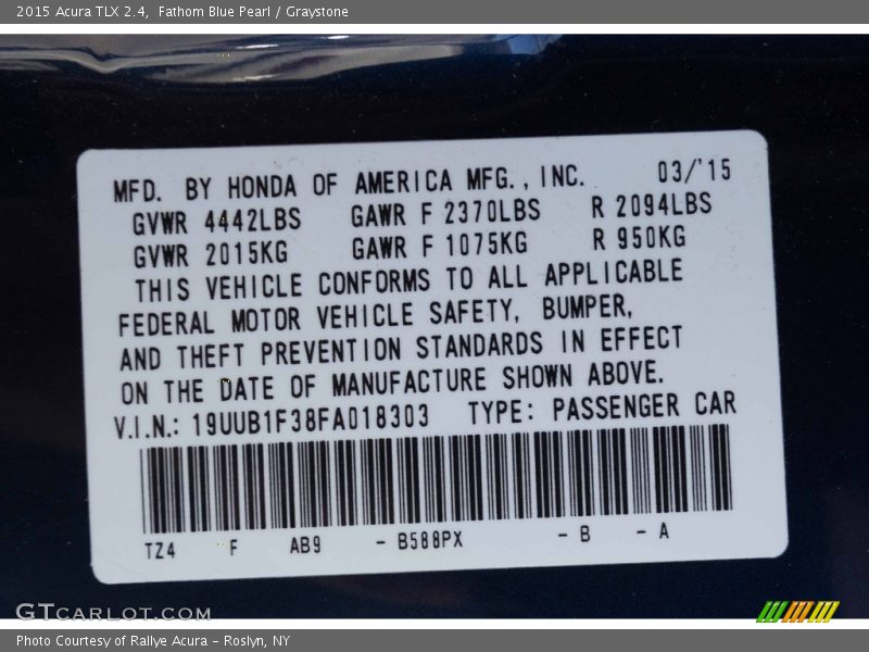 Fathom Blue Pearl / Graystone 2015 Acura TLX 2.4