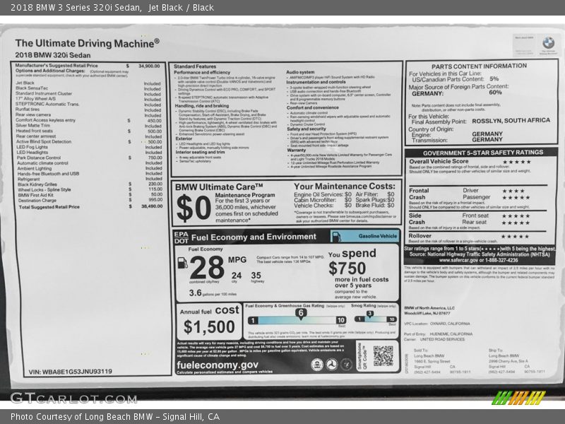 Jet Black / Black 2018 BMW 3 Series 320i Sedan