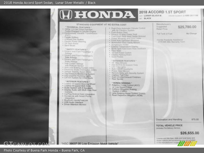 Lunar Silver Metallic / Black 2018 Honda Accord Sport Sedan