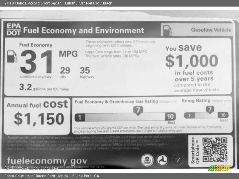 Lunar Silver Metallic / Black 2018 Honda Accord Sport Sedan