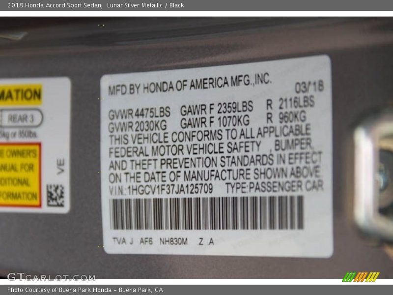 Lunar Silver Metallic / Black 2018 Honda Accord Sport Sedan