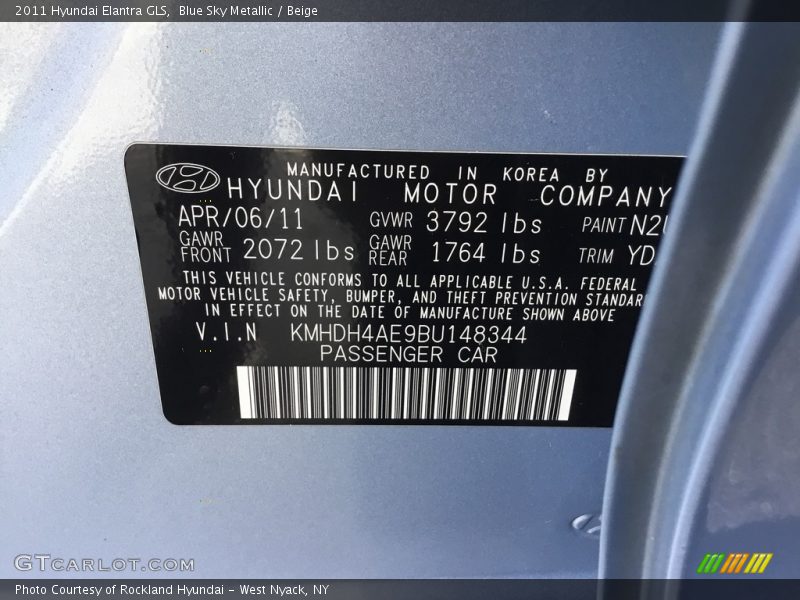 Blue Sky Metallic / Beige 2011 Hyundai Elantra GLS