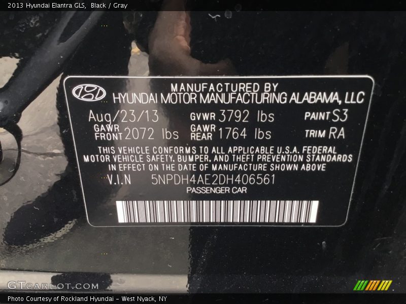 Black / Gray 2013 Hyundai Elantra GLS