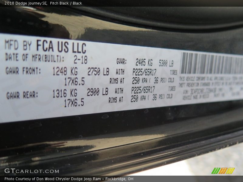 Pitch Black / Black 2018 Dodge Journey SE