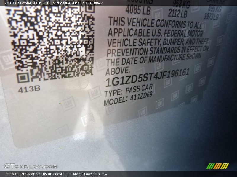 Arctic Blue Metallic / Jet Black 2018 Chevrolet Malibu LT