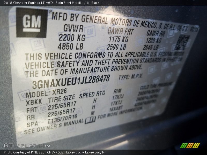 Satin Steel Metallic / Jet Black 2018 Chevrolet Equinox LT AWD