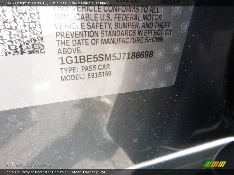 Satin Steel Gray Metallic / Jet Black 2018 Chevrolet Cruze LT