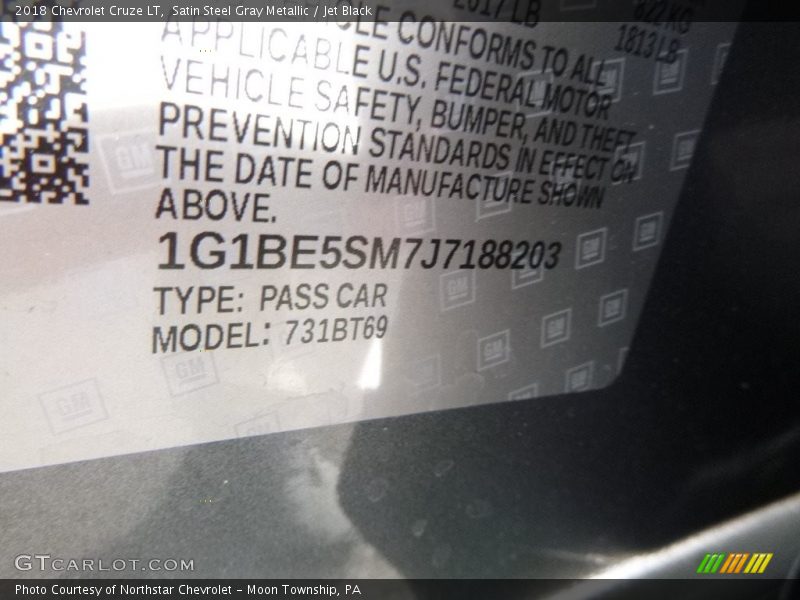 Satin Steel Gray Metallic / Jet Black 2018 Chevrolet Cruze LT