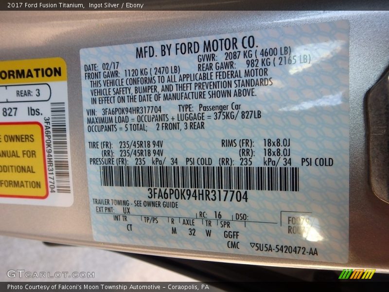 Ingot Silver / Ebony 2017 Ford Fusion Titanium