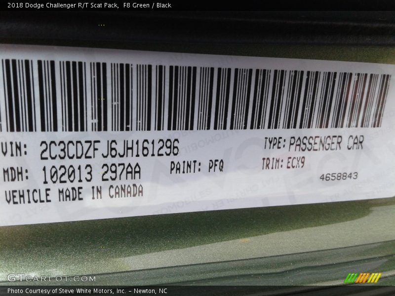 F8 Green / Black 2018 Dodge Challenger R/T Scat Pack