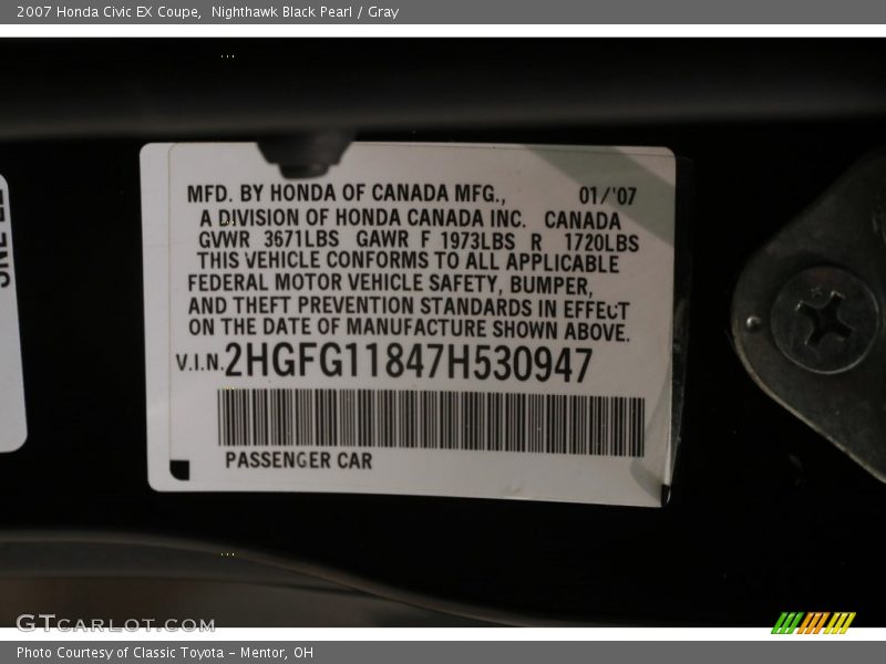 Nighthawk Black Pearl / Gray 2007 Honda Civic EX Coupe