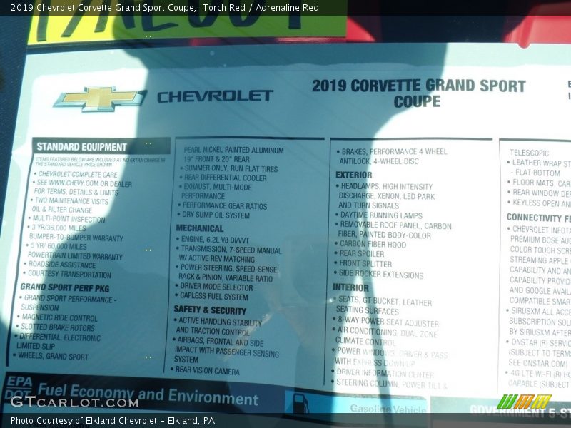  2019 Corvette Grand Sport Coupe Window Sticker