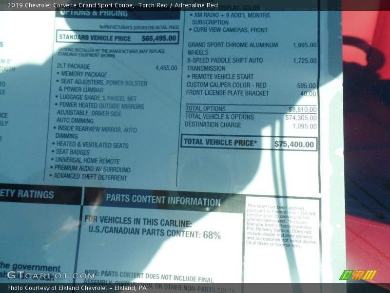  2019 Corvette Grand Sport Coupe Window Sticker