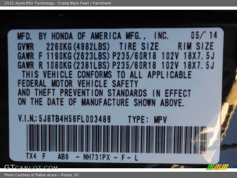 Crystal Black Pearl / Parchment 2015 Acura RDX Technology