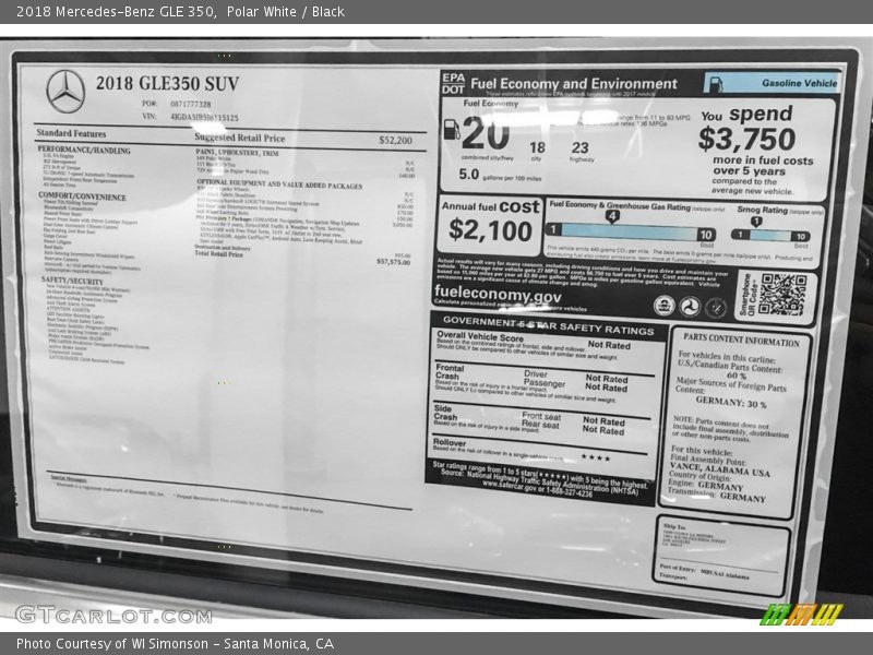 Polar White / Black 2018 Mercedes-Benz GLE 350