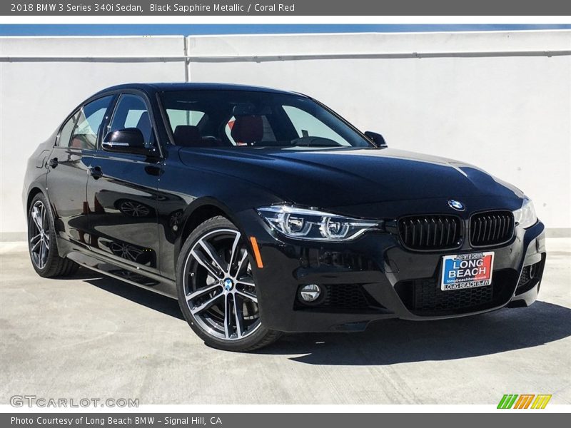 Black Sapphire Metallic / Coral Red 2018 BMW 3 Series 340i Sedan