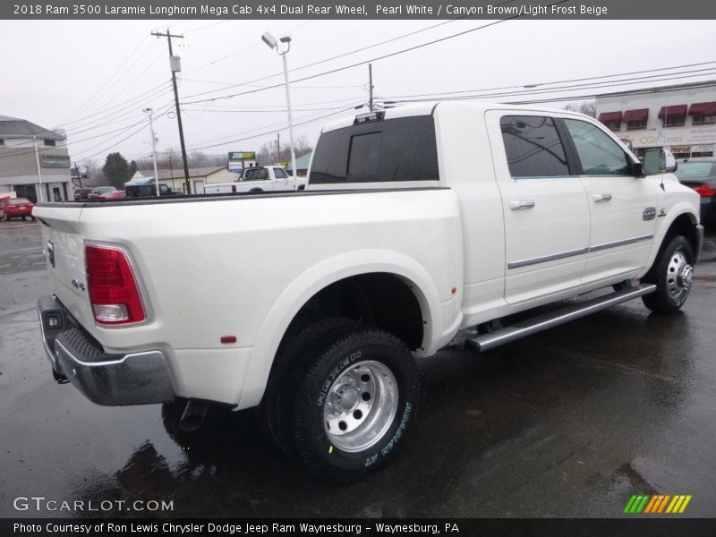 Pearl White / Canyon Brown/Light Frost Beige 2018 Ram 3500 Laramie Longhorn Mega Cab 4x4 Dual Rear Wheel
