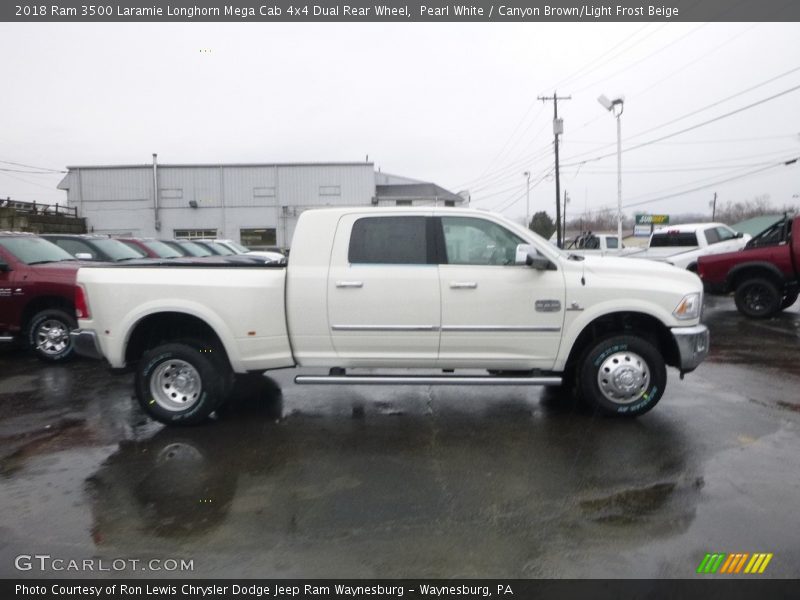 Pearl White / Canyon Brown/Light Frost Beige 2018 Ram 3500 Laramie Longhorn Mega Cab 4x4 Dual Rear Wheel