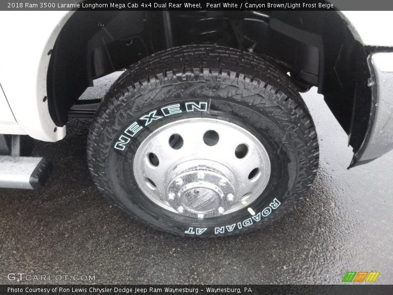 Pearl White / Canyon Brown/Light Frost Beige 2018 Ram 3500 Laramie Longhorn Mega Cab 4x4 Dual Rear Wheel