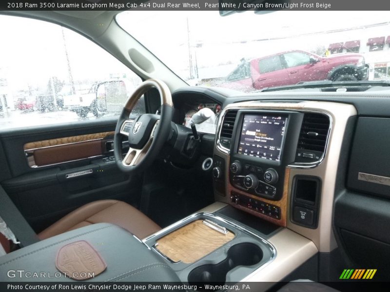 Pearl White / Canyon Brown/Light Frost Beige 2018 Ram 3500 Laramie Longhorn Mega Cab 4x4 Dual Rear Wheel
