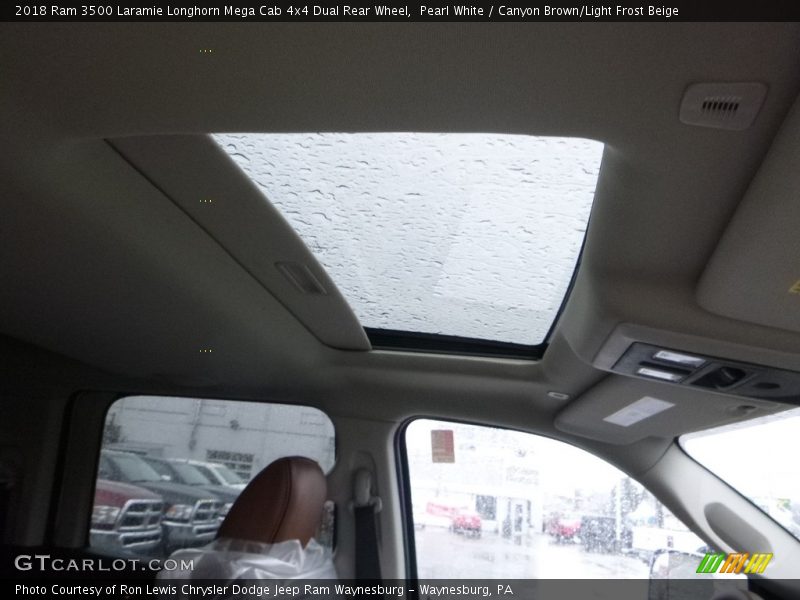 Pearl White / Canyon Brown/Light Frost Beige 2018 Ram 3500 Laramie Longhorn Mega Cab 4x4 Dual Rear Wheel