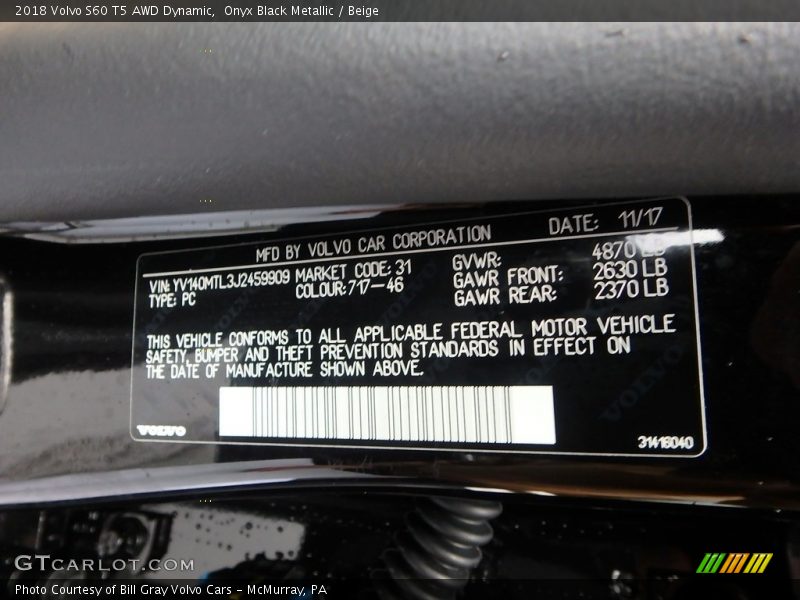 Onyx Black Metallic / Beige 2018 Volvo S60 T5 AWD Dynamic