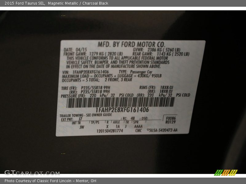 Magnetic Metallic / Charcoal Black 2015 Ford Taurus SEL
