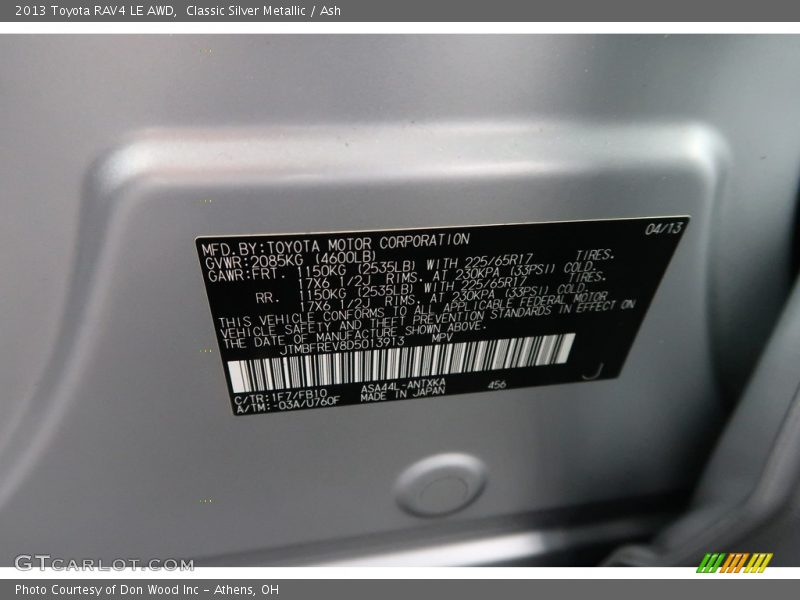 Classic Silver Metallic / Ash 2013 Toyota RAV4 LE AWD