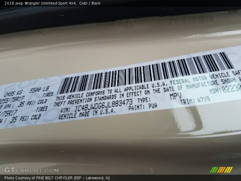 Gobi / Black 2018 Jeep Wrangler Unlimited Sport 4x4