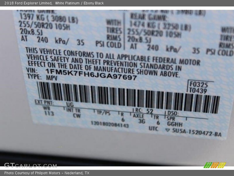 White Platinum / Ebony Black 2018 Ford Explorer Limited