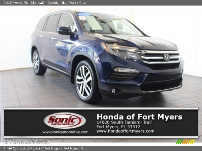 Obsidian Blue Pearl / Gray 2016 Honda Pilot Elite AWD