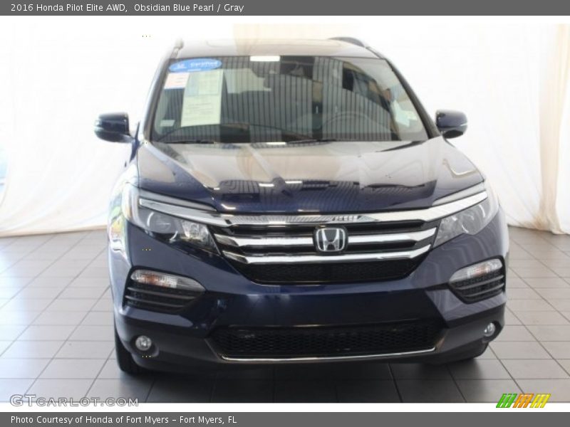 Obsidian Blue Pearl / Gray 2016 Honda Pilot Elite AWD