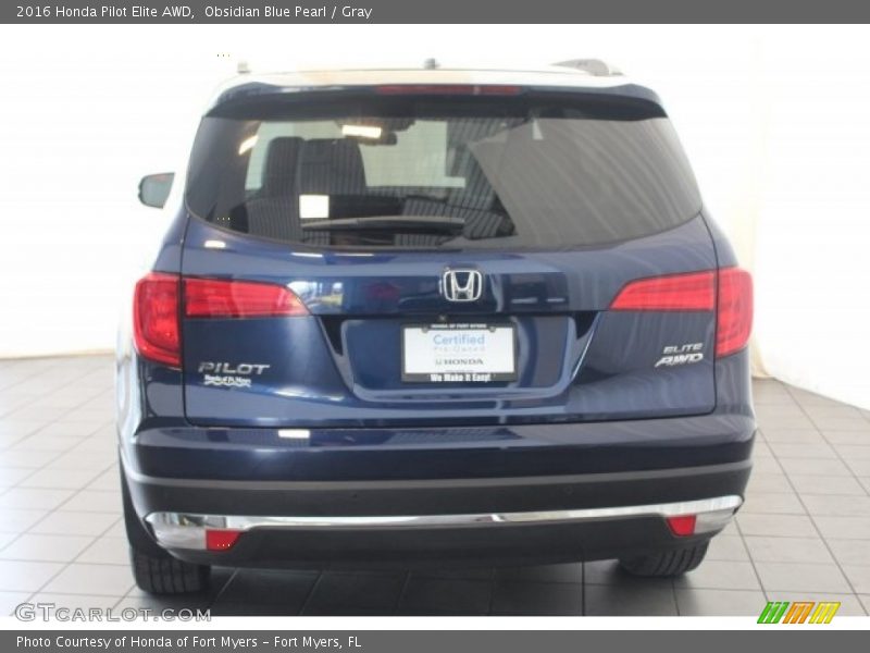 Obsidian Blue Pearl / Gray 2016 Honda Pilot Elite AWD